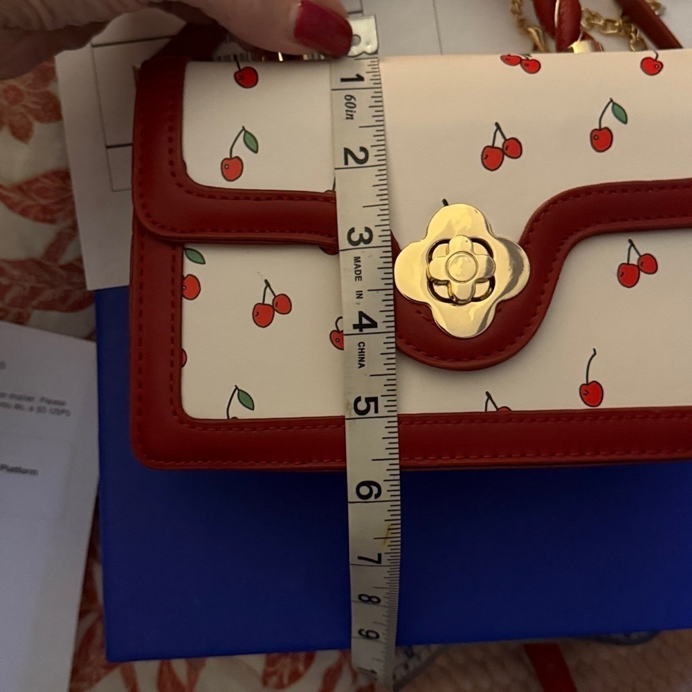 Cherry Print White and Red Women's Bag - Picture 9 of 10
